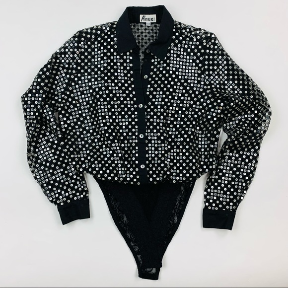 Vintage Tops - Vintage A’Nue Ligne Sequin Bodysuit Sz Medium